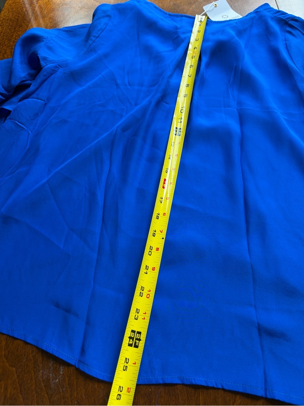 LaRoque Original | Royal Blue Ruffle Sleeve Silk Women's Blouse - Picture 9 of 10
